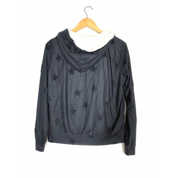 Bobeau Flocked Zip Hoodie Sweatshirt Fleece Lined Denim Stars Blue NWT Small - Picture 6 of 9